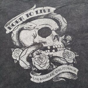 Hollister Born To Live T Shirt Mens S Mottled Black Skull Grunge Goth Rocker